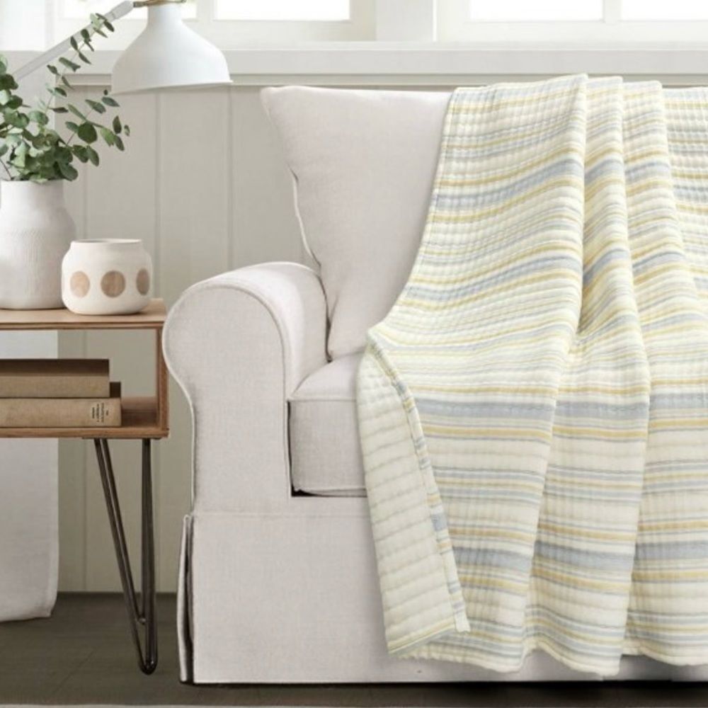 New! Target Yellow Solange Stripe Kantha Cotton Throw 408 Lush Décor 50"x60"